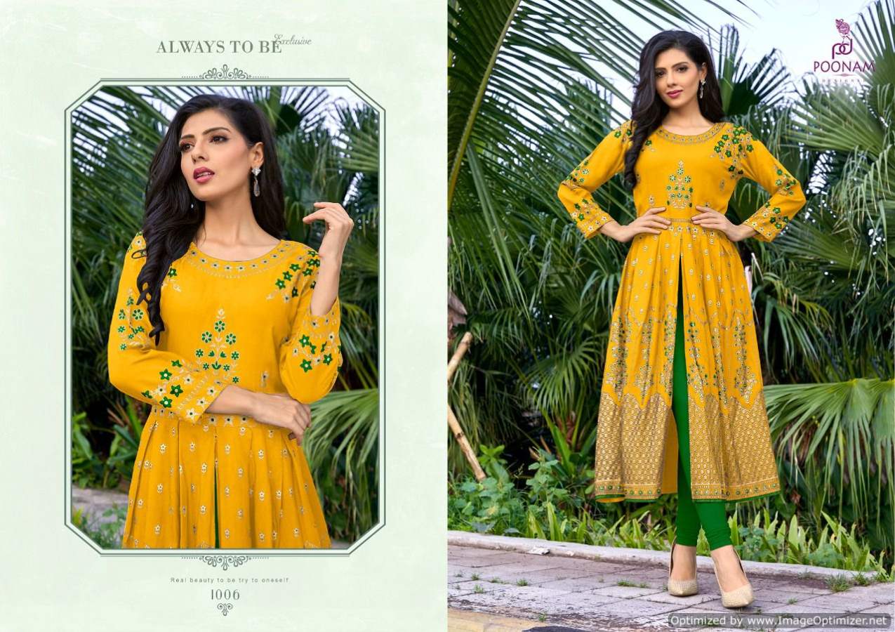 Poonam Yashika Latest Ethnic Wear Rayon Foil Printed Kurti Collection